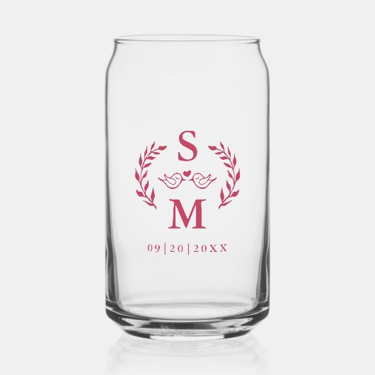 Aangepaste bruiloft monogram krans magenta rood blikvorm glas (Voorkant)