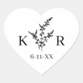 Aangepaste bruiloft monogram naam geëtste bloem hart sticker (Voorkant)