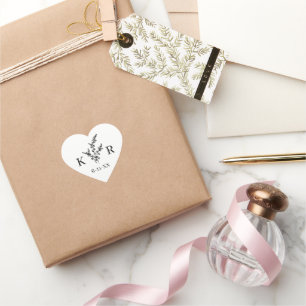 Aangepaste bruiloft monogram naam geëtste bloem hart sticker