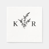 Aangepaste bruiloft monogram naam geëtste bloem servet (Voorkant)