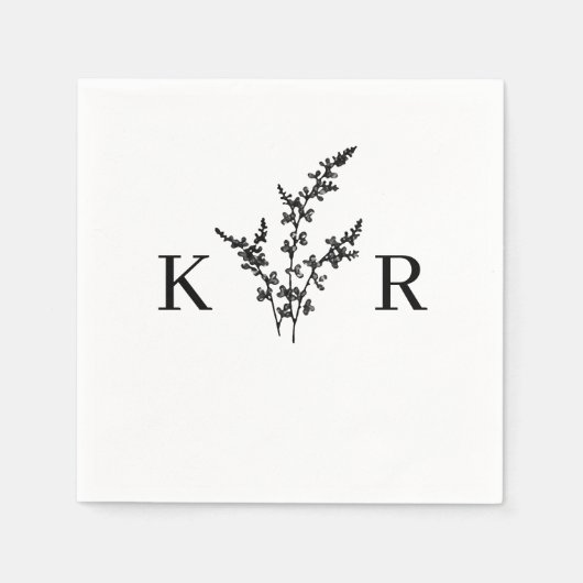 Aangepaste bruiloft monogram naam geëtste bloem servet (Voorkant)