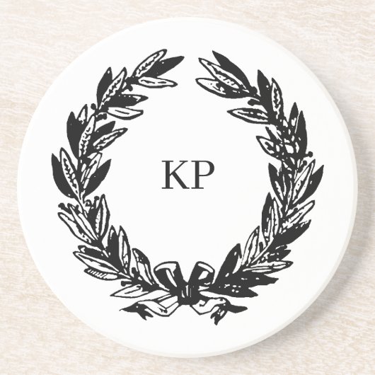 Aangepaste bruiloft Monogram Naam Krans Zandsteen Onderzetter (Voorkant)