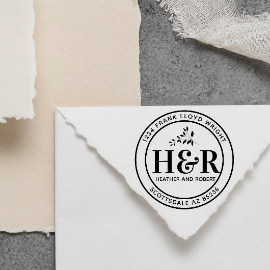 Aangepaste bruiloft Monogram retour adres ronde Zelfinktende Stempel