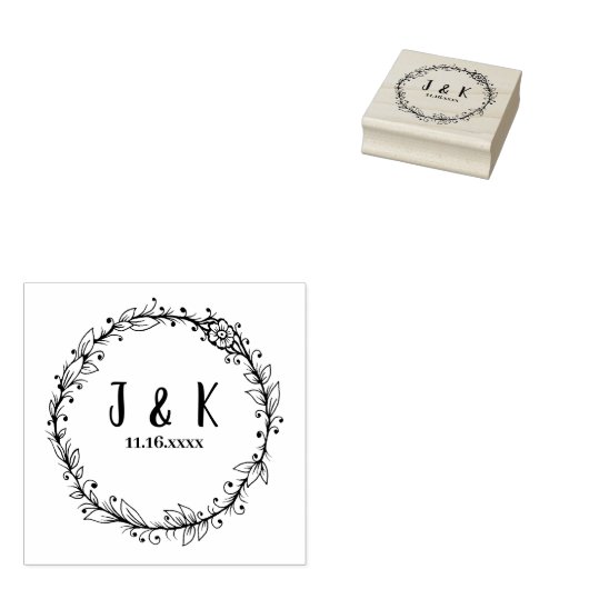 Aangepaste bruiloft monogram stempel, botanische k rubberstempel (Gestempeld)