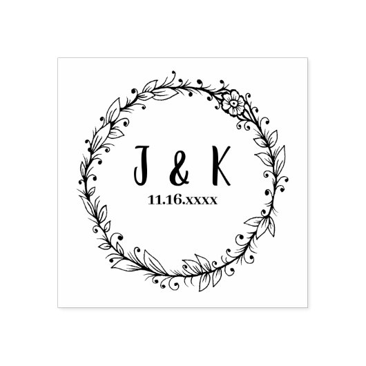 Aangepaste bruiloft monogram stempel, botanische k rubberstempel (Afrduk)