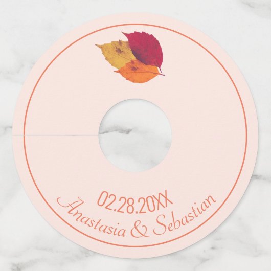 Aangepaste bruiloft naam datum kleurrijke herfst b wijnglaslabel (Voorkant)