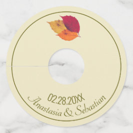 Aangepaste bruiloft naam datum kleurrijke herfst b wijnglaslabel