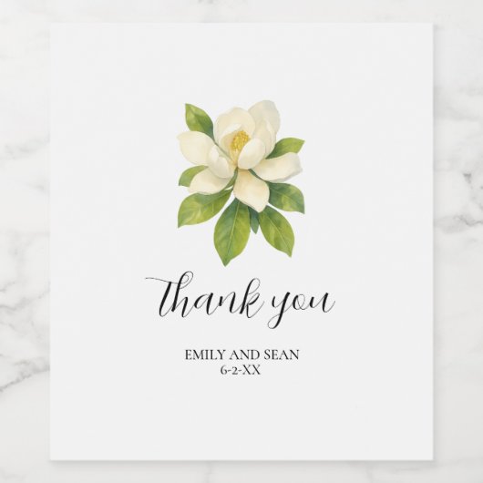 Aangepaste bruiloft naam Magnolia Dank u Wijn Etiket (Enkel label)