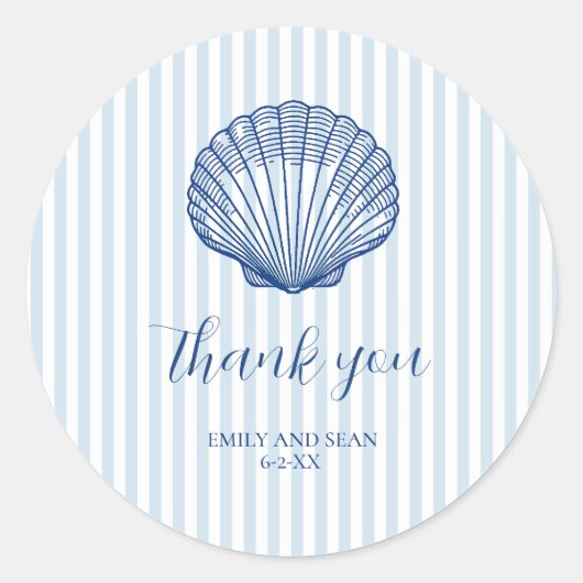 Aangepaste bruiloft naam Seashell Dank u Ronde Sticker (Voorkant)