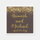 Aangepaste bruiloft ontvangst bruin & goud geperso servet (Voorkant)
