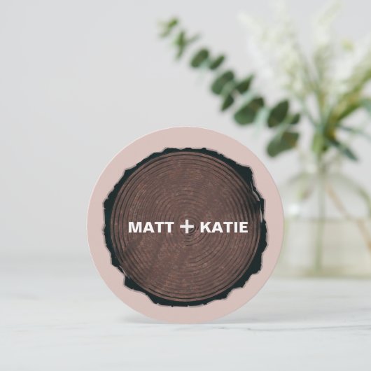 Aangepaste bruiloft Opslaan Datum - Ronde van hout Save The Date (Staand voorkant)