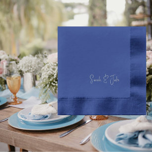 Aangepaste bruiloft paar scriptnaam Navy Silver Folie Servetten