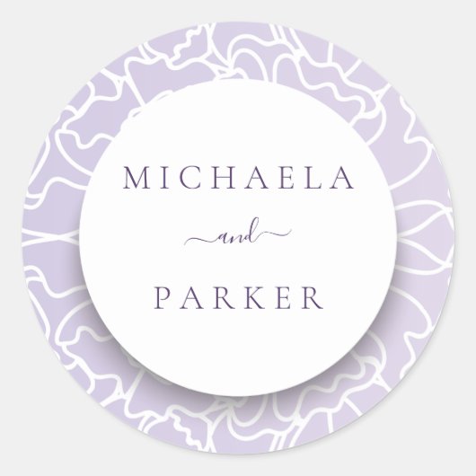 Aangepaste bruiloft Paarse Floral Ronde Sticker (Voorkant)