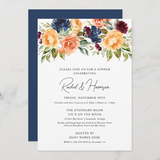 Aangepaste bruiloft repetitie diner uitnodiging (Voorkant / Achterkant)