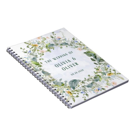Aangepaste bruiloft retraite Dusty Blue Wildflower Notitieboek (Rechterzijde)
