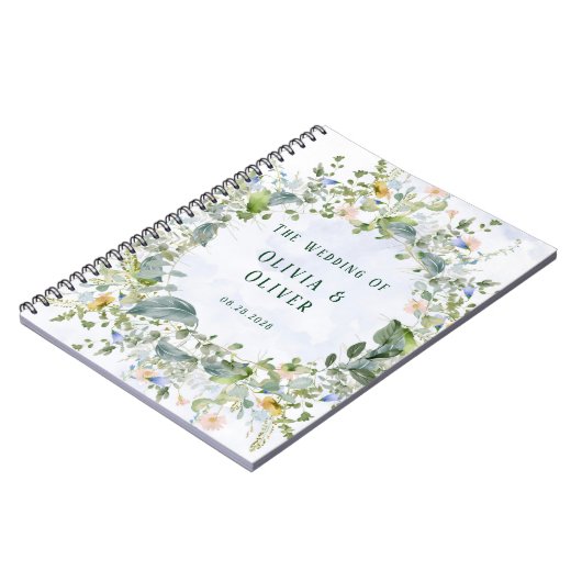 Aangepaste bruiloft retraite Dusty Blue Wildflower Notitieboek (Linkerzijde)