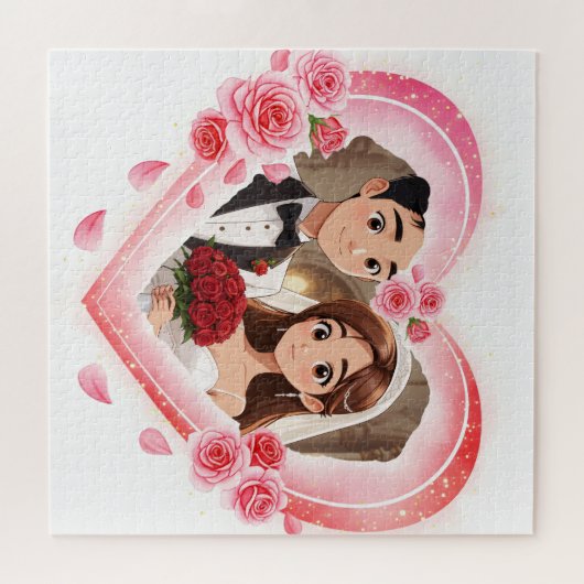 Aangepaste bruiloft - Romantische Waterverf Hart Legpuzzel (Horizontaal)