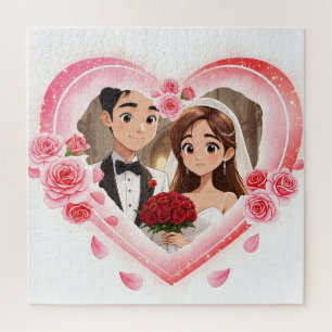 Aangepaste bruiloft - Romantische Waterverf Hart Legpuzzel