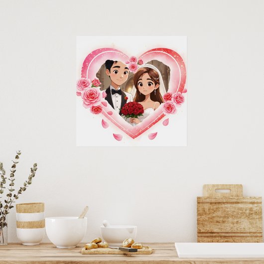 Aangepaste bruiloft - Romantische Waterverf Hart Poster (Keuken)