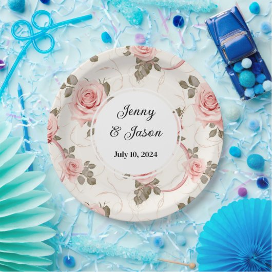 Aangepaste bruiloft roze roos papier Borden Papieren Bordje (Feest)