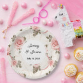 Aangepaste bruiloft roze roos papier Borden Papieren Bordje (Feest)