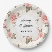 Aangepaste bruiloft roze roos papier Borden Papieren Bordje (Voorkant)