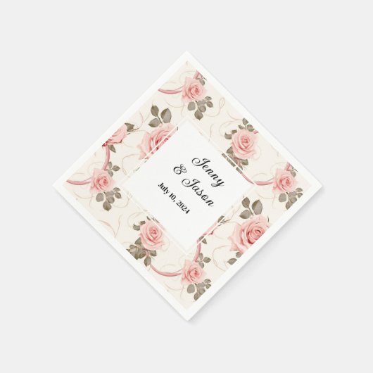 Aangepaste bruiloft Rozen papier servetten (Hoek)