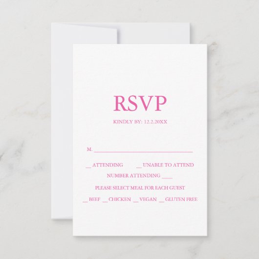 Aangepaste bruiloft RSVP-kaarten Levendig Roze RSVP Kaartje (Voorkant)