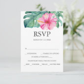 Aangepaste bruiloft RSVP kaarten roze Hibiscus (Staand voorkant)