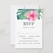 Aangepaste bruiloft RSVP kaarten roze Hibiscus Kaartje (Voorkant)