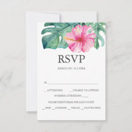 Aangepaste bruiloft RSVP kaarten roze Hibiscus Kaartje
