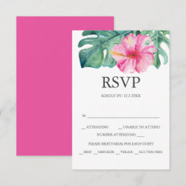 Aangepaste bruiloft RSVP kaarten roze Hibiscus Kaartje