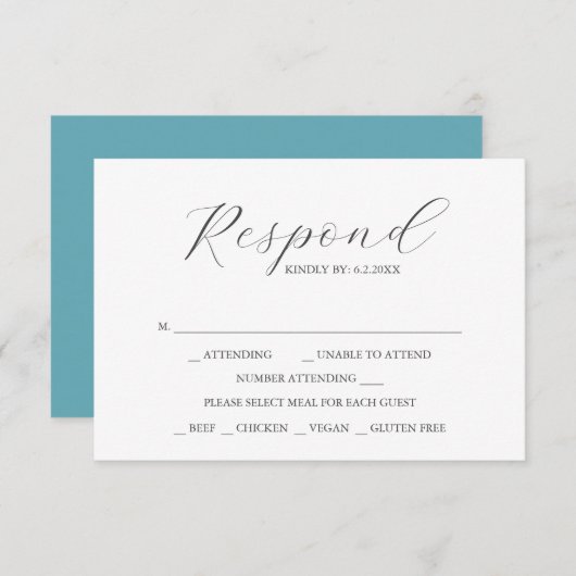 Aangepaste bruiloft RSVP-kaarten turquoise blauw RSVP Kaartje (Voorkant / Achterkant)