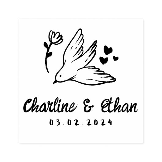 Aangepaste bruiloft Rubber Stempel met Vogel, Hart (Afrduk)