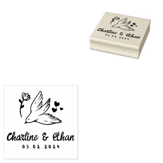 Aangepaste bruiloft Rubber Stempel met Vogel, Hart (Gestempeld)