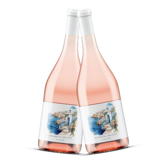Aangepaste bruiloft Santorini Griekenland Sparkling Wijnetiket