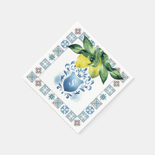 Aangepaste bruiloft servetten Amalfi Tegel en citr (Hoek)