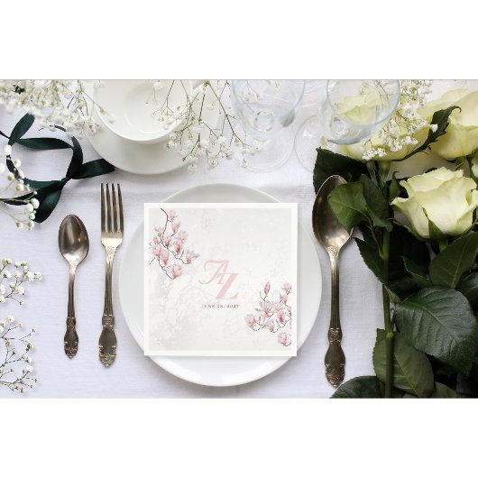 Aangepaste bruiloft servetten met aquarel Magnolia
