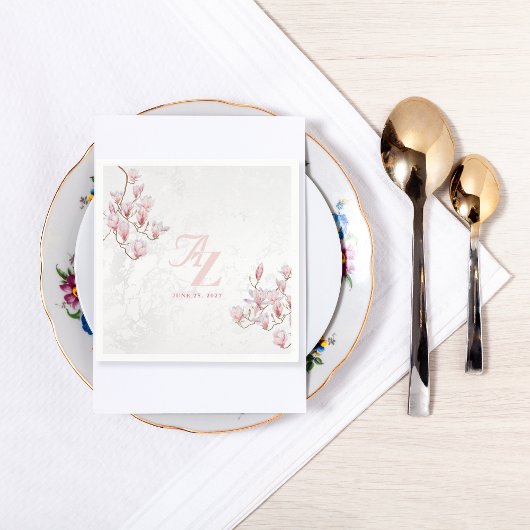 Aangepaste bruiloft servetten met aquarel Magnolia