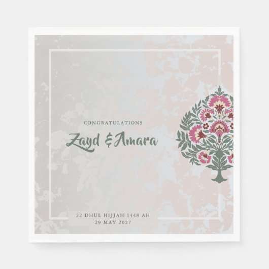 Aangepaste bruiloft servetten - Mughal Floral Moti (Voorkant)