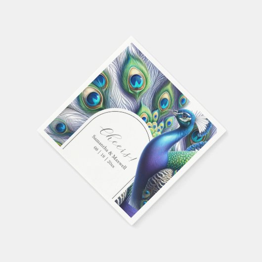 Aangepaste bruiloft servetten pauw en veren (Hoek)