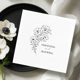 Aangepaste bruiloft servetten zwart en wit Bloemen