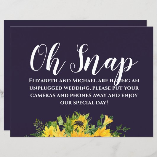 Aangepaste bruiloft-signalen Blauwe Zonnebloemen (Voorkant / Achterkant)