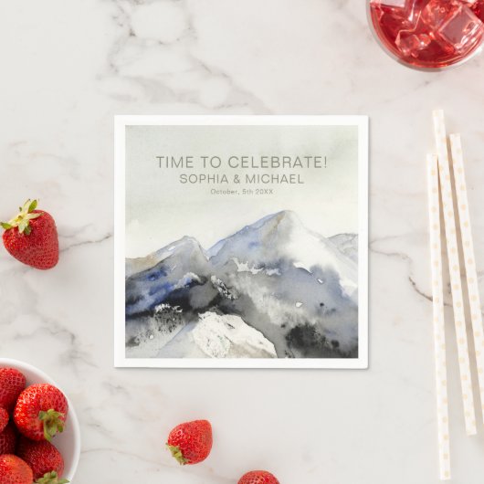 Aangepaste bruiloft Sjabloon Waterverf Bergen Servet (Insitu)