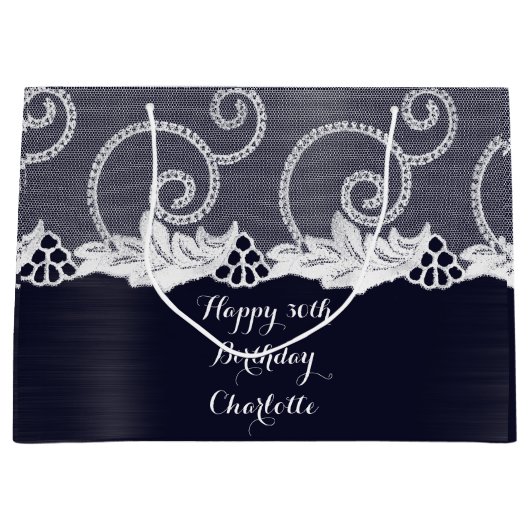 Aangepaste bruiloft verjaardag grafiet wit kant ma large cadeautasje (Voorkant)