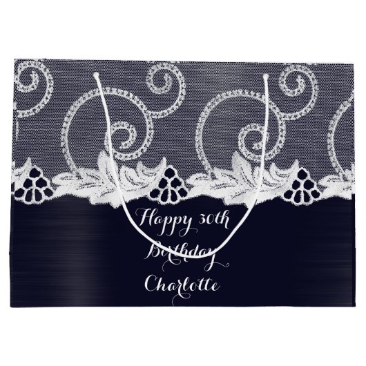 Aangepaste bruiloft verjaardag grafiet wit kant ma large cadeautasje (Achterkant)