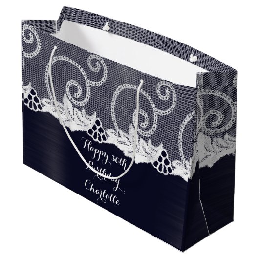 Aangepaste bruiloft verjaardag grafiet wit kant ma large cadeautasje (Achterkant Gekanteld)