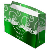 Aangepaste bruiloft verjaardag smaragd groen wit k large cadeautasje (Achterkant Gekanteld)