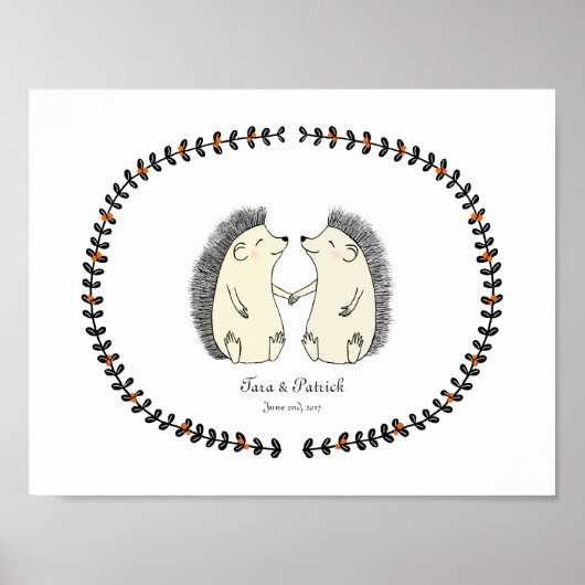 Aangepaste bruiloft voor paarse cute hedgel afdruk poster (Voorkant)