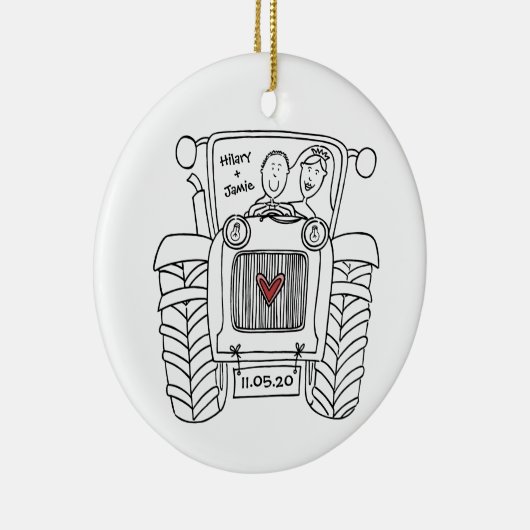 Aangepaste bruiloft voor tractoren keramisch ornament (Rechts)